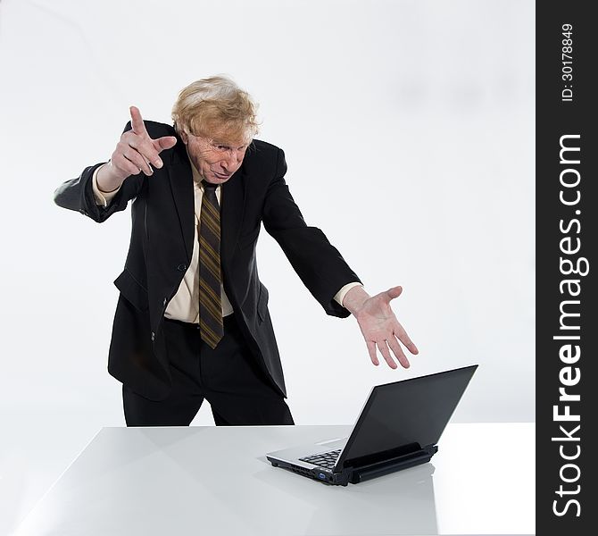 Stressed old business man white background. Stressed old business man white background