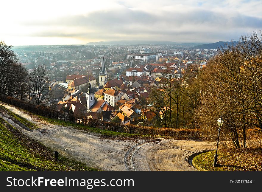 Beautiful capital city of Slovenia from a hill. Beautiful capital city of Slovenia from a hill.
