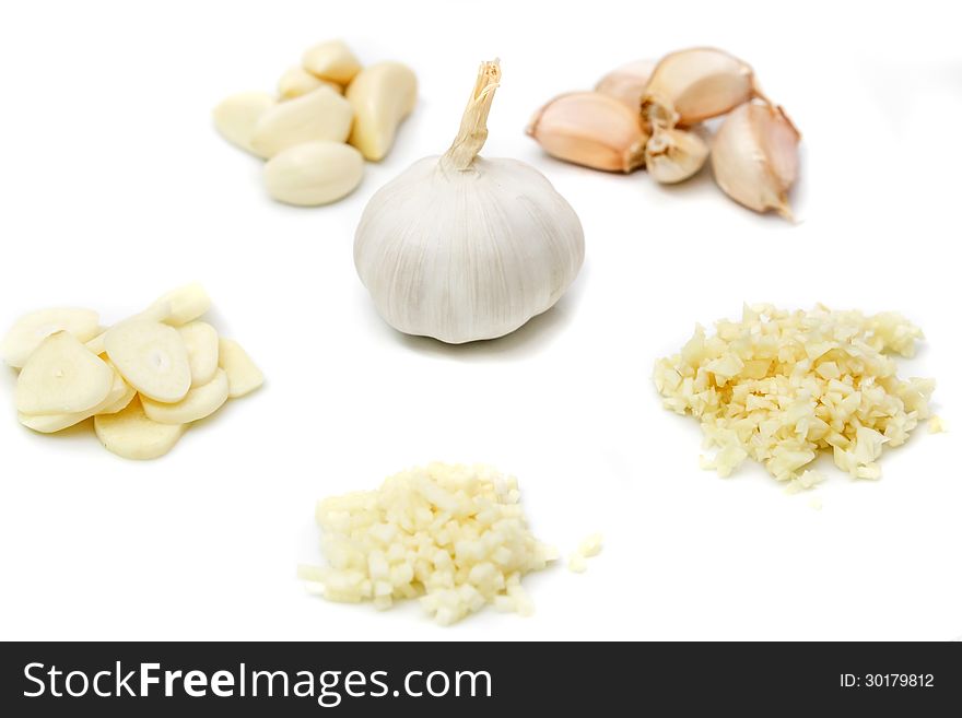 Prepare garlic for cooking on white background