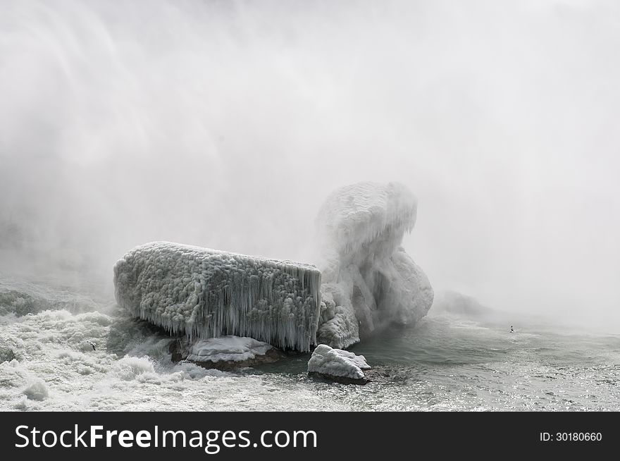 Snowy landscape at niagara falls on winter time