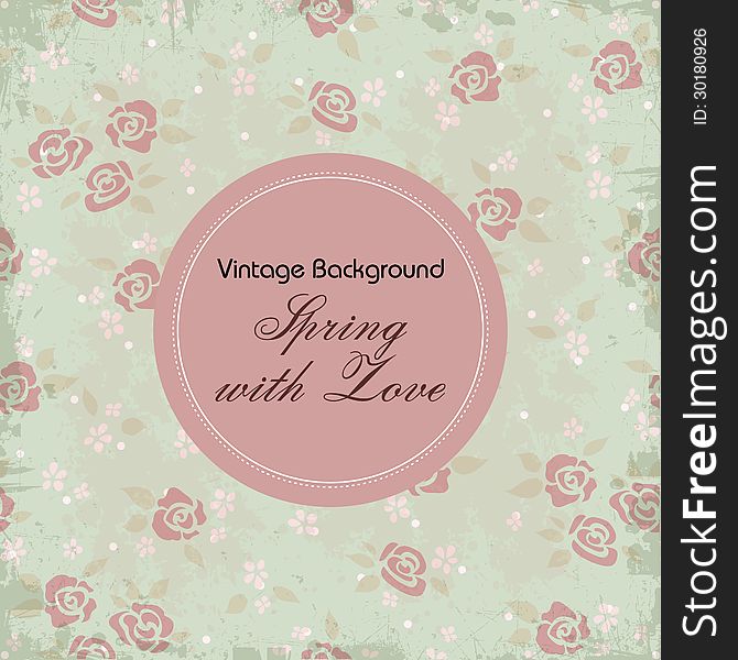 Vintage Vector background with frame and roses. Vintage Vector background with frame and roses