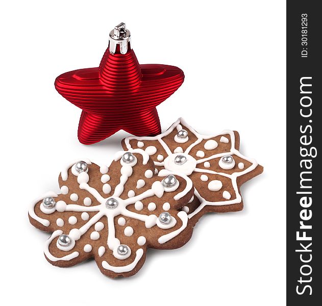 Red Christmas Star And Gingerbreads