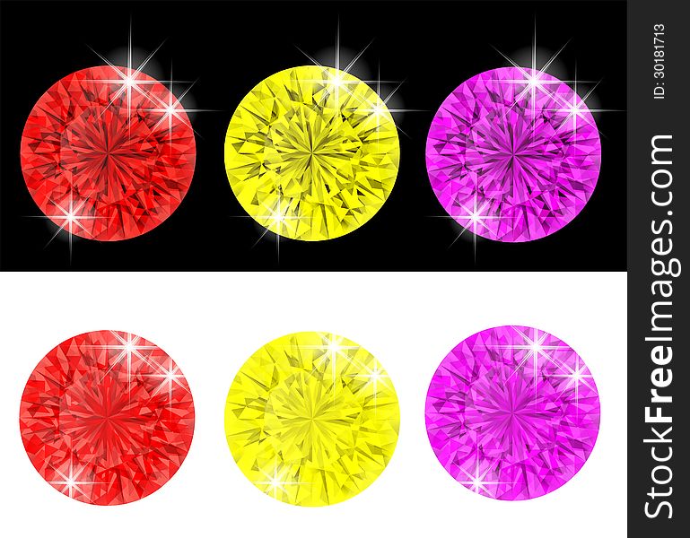 Vector illustration - set of colored diamonds. EPS 10. RGB. Created using transparency, gradient mesh and blending modes.