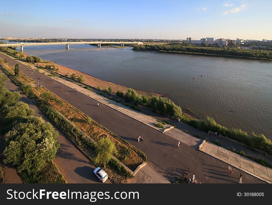 Bridge named after the sixtieth anniversary of victory. Irtysh River. Omsk. Russia.