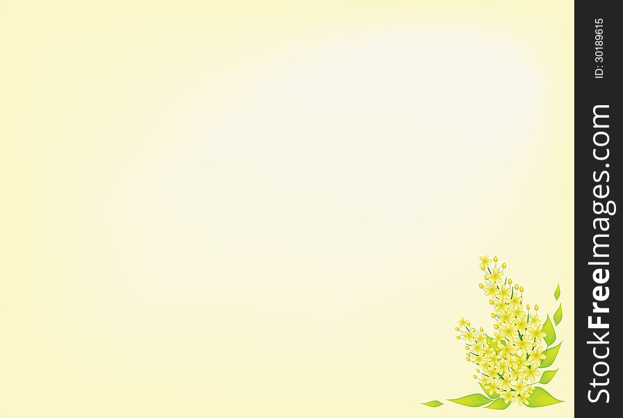 Beautiful Flower, An Illustration Yellow Color of Cassia Fistula or Golden Shower Flower on Yellow Background. Beautiful Flower, An Illustration Yellow Color of Cassia Fistula or Golden Shower Flower on Yellow Background