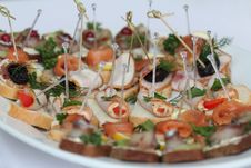 Canapes With Skewers And Sandwiches Stock Images Canapes With Skewers And Sandwiches Stock Images