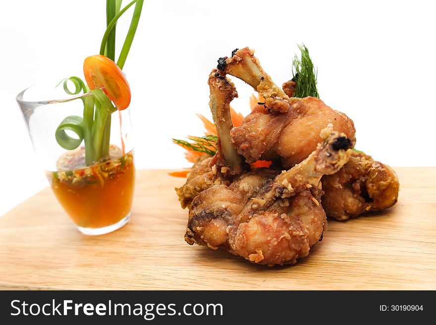 Fried chicken served with seafood sauce