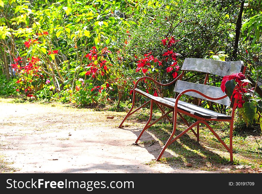 Romantic bench in peaceful park in summer. Romantic bench in peaceful park in summer