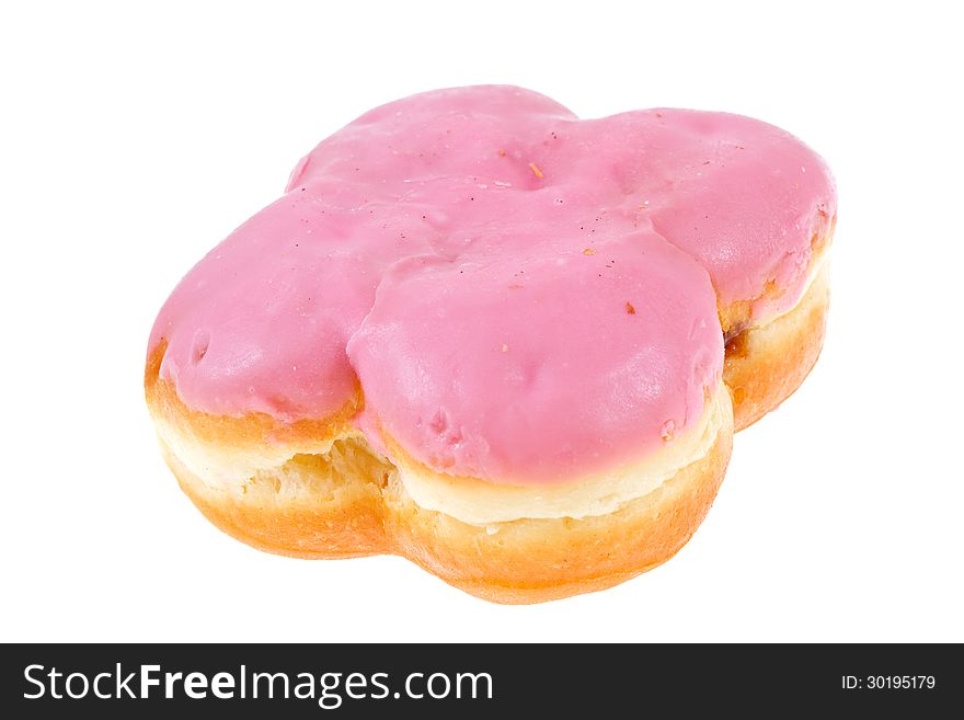 Doughnut with strawberry glaze isolated on white
