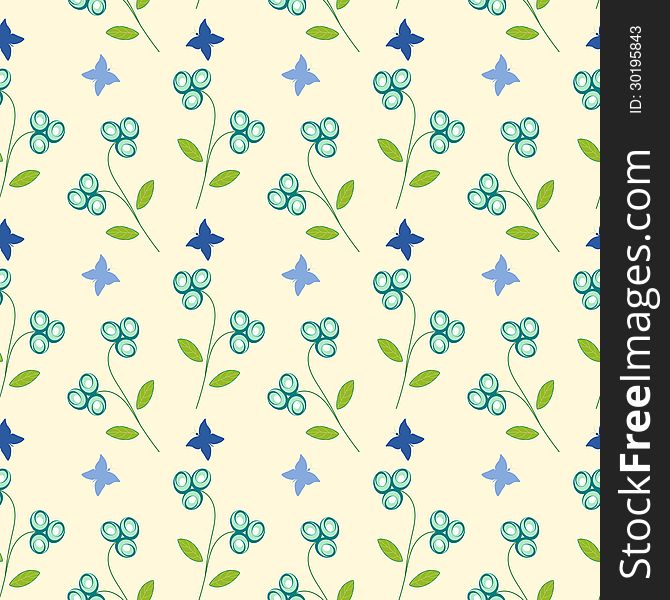 Seamless pattern with abstract flowers and butterflies. Seamless pattern with abstract flowers and butterflies