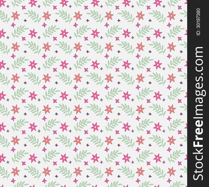 Seamless floral pattern with flowers, butterflies and leaves.