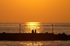 Romantic Couple On A Pier Royalty Free Stock Photography