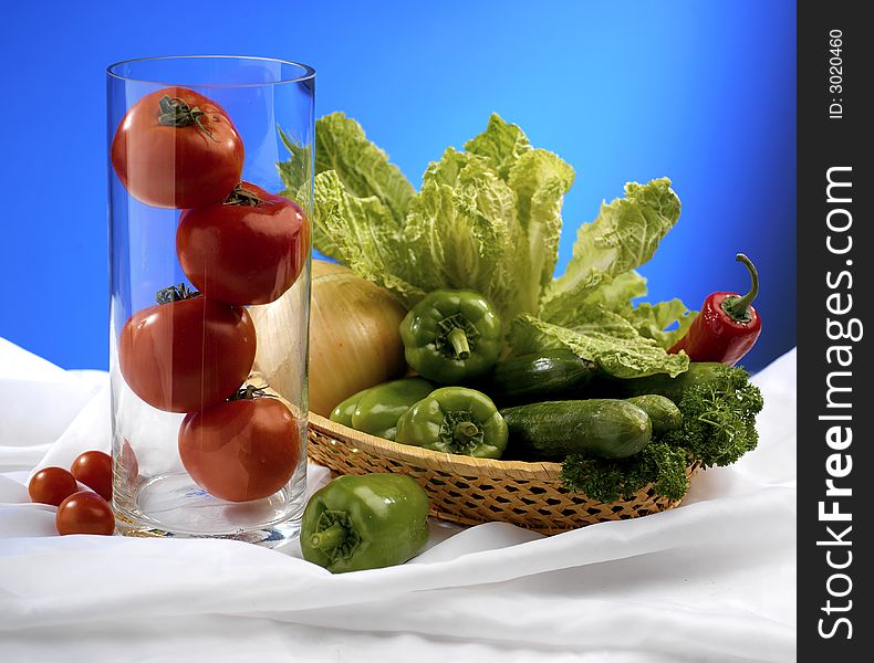 Vegetarian salad, tomatoes, cucumber, pepper. Vegetarian salad, tomatoes, cucumber, pepper
