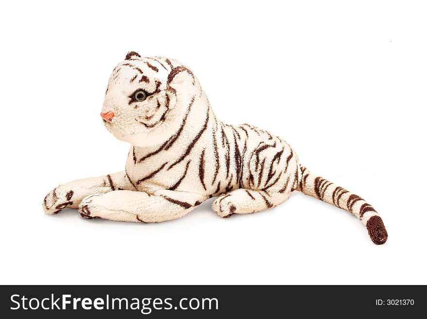 Black-and-white striped tiger toy, isolated with path