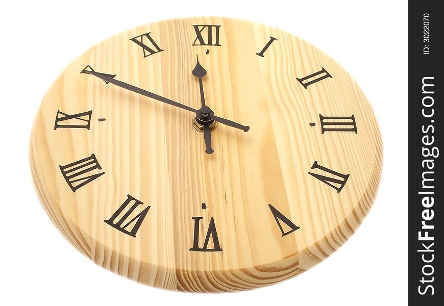 Wood clock. 23:50. isolated on white background