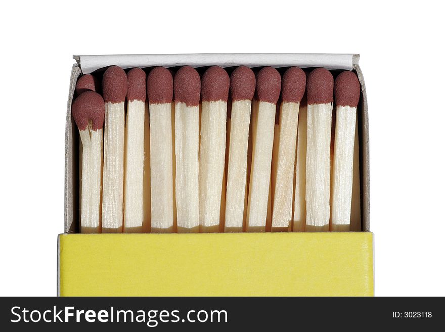 Red Head Matches In A Matchbox On A White Background