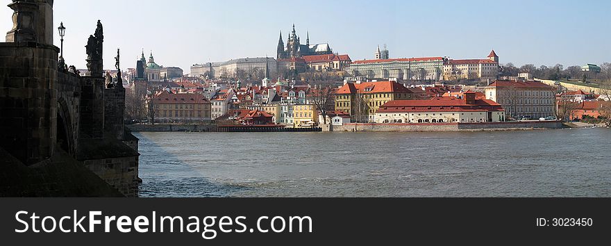 Prague Castle and Charles Bridge panoramic view