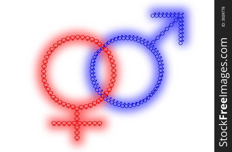Blue and red symbols of a man and a woman. Blue and red symbols of a man and a woman
