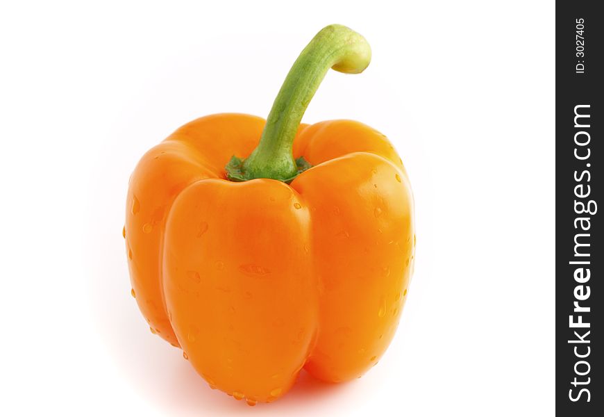 Fresh orange pepper bell with drops of water