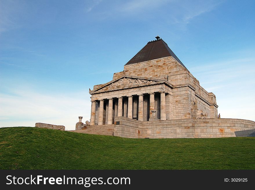 The Shrine of Remembrance - a war memorial in the city of Melbourne, Australia that is architecturally based on the acropolis in Athens