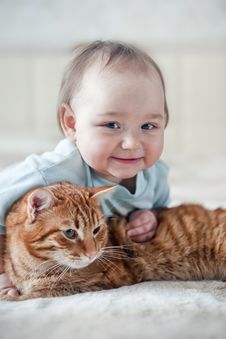 Little Girl And Cat Stock Image Little Girl And Cat Stock Image