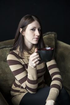 Beautiful Young Woman With Brown Hair And Eyes Holding Black Cof Royalty Free Stock Image Beautiful Young Woman With Brown Hair And Eyes Holding Black Cof Royalty Free Stock Image