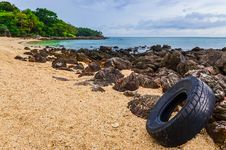 Washed Out Tyre At Beautiful Ocean Coast In Andaman Sea Stock Photos Washed Out Tyre At Beautiful Ocean Coast In Andaman Sea Stock Photos