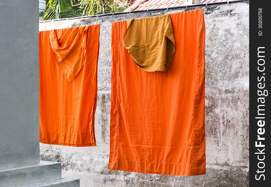 Washed And Hung Clothes Of Buddhist Monks