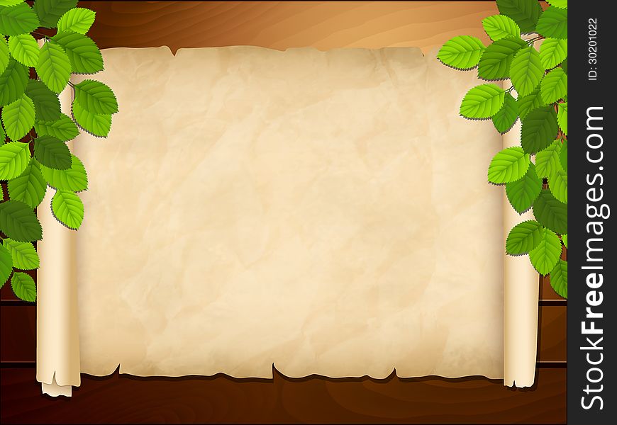 Vector illustration of the old paper on wooden background. Vector illustration of the old paper on wooden background