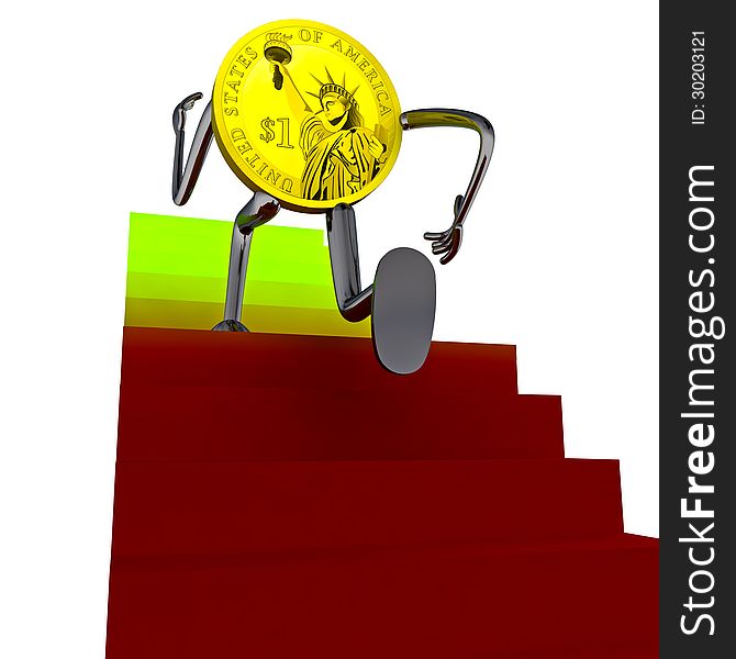 Dollar Coin Robot Running To The Top Illustration