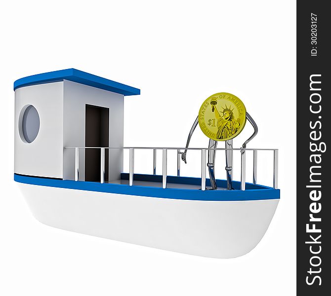 Dollar Coin Standing On The Boat Illustration