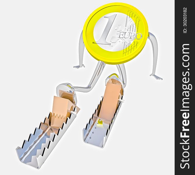 Euro coin robot starting from the block in back view illustration