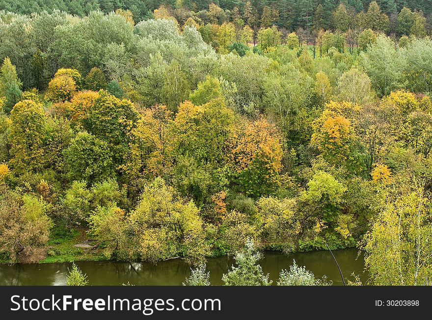 Fall landscape foliage and river