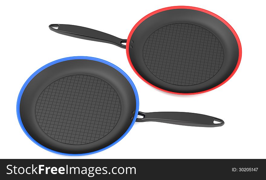 Two frying pans isolated on white background
