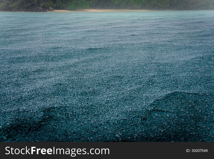 Detail Of Raindrops On The Ocean Water During The Storm