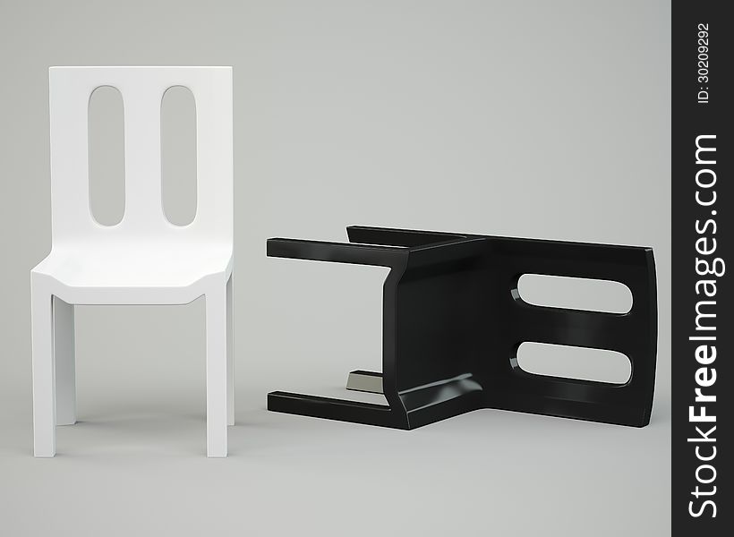 White and black chair on grey background