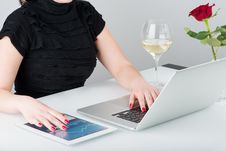 A Business Woman Is Working With The Laptop And Tablet Computer. Stock Photography A Business Woman Is Working With The Laptop And Tablet Computer. Stock Photography