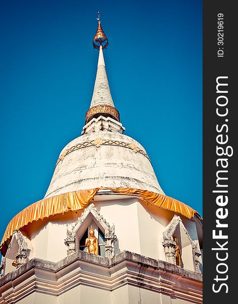 Giant White Pagoda in Thailand with blue sky