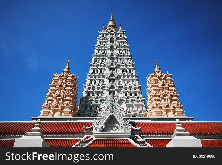 Three Pagoda in Pattaya,Thailand with blue sky