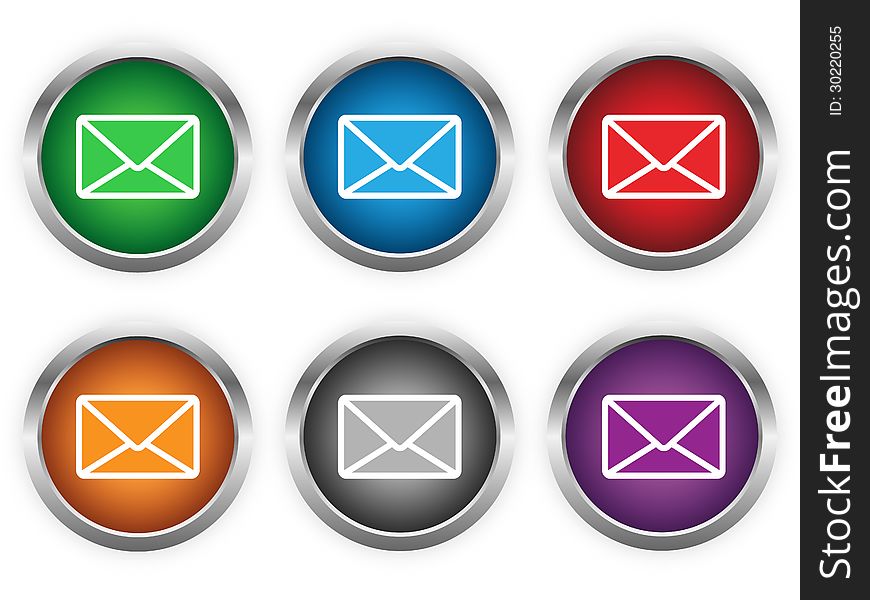 E-mail web buttons in six colors.