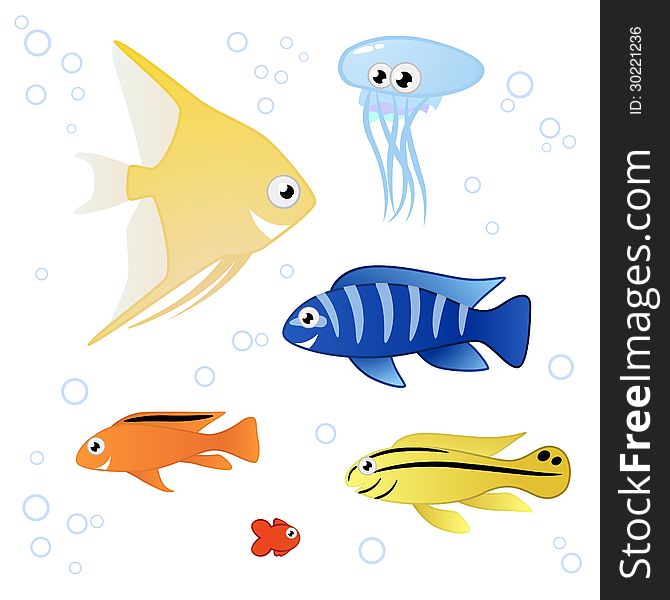 Tropical colorful fishes. Vector set. Tropical colorful fishes. Vector set