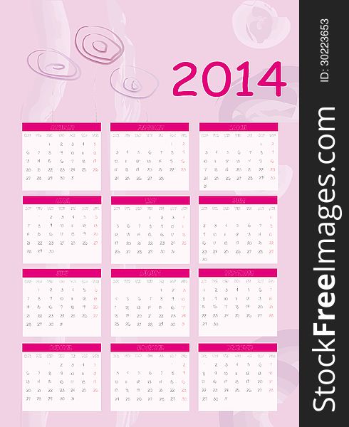 New calendar 2014 in english