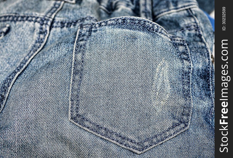 Back pocket in children jeans. Back pocket in children jeans