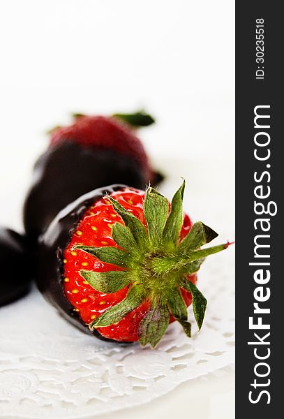 Red Strawberries with Chocolate on the table. Red Strawberries with Chocolate on the table