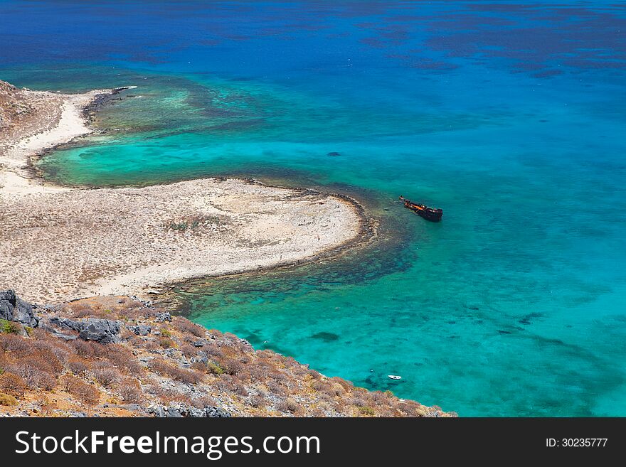 Wreck of the old ship Lagoon Balos, Gramvousa, Crete, Greece