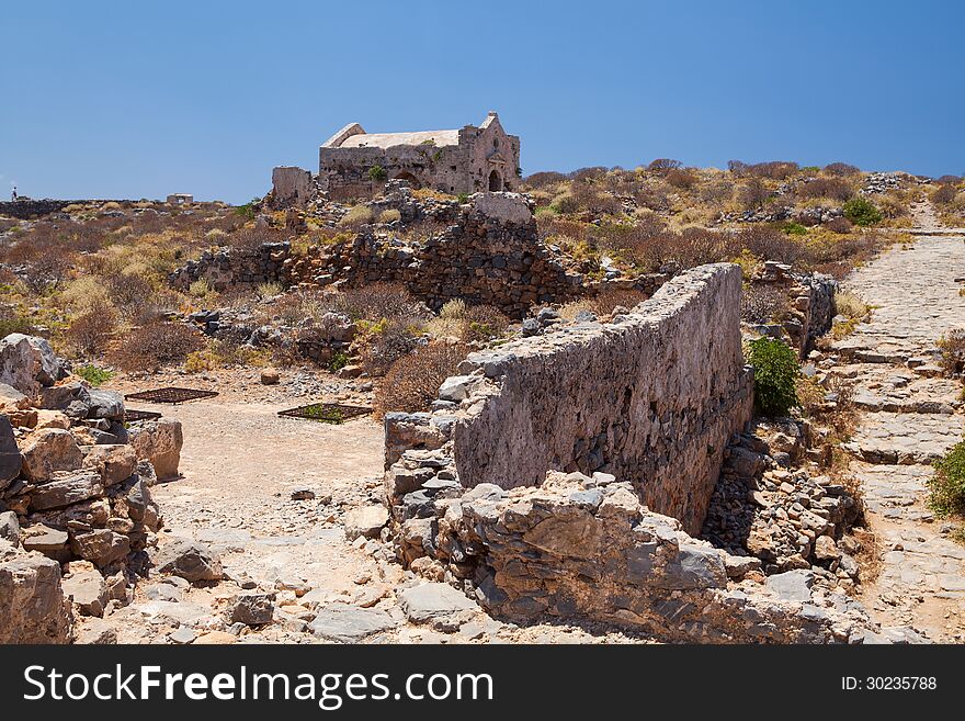 Gramvousa, a small island with the remains of a Venetian fort close to the coast of north-western Crete. Gramvousa, a small island with the remains of a Venetian fort close to the coast of north-western Crete.