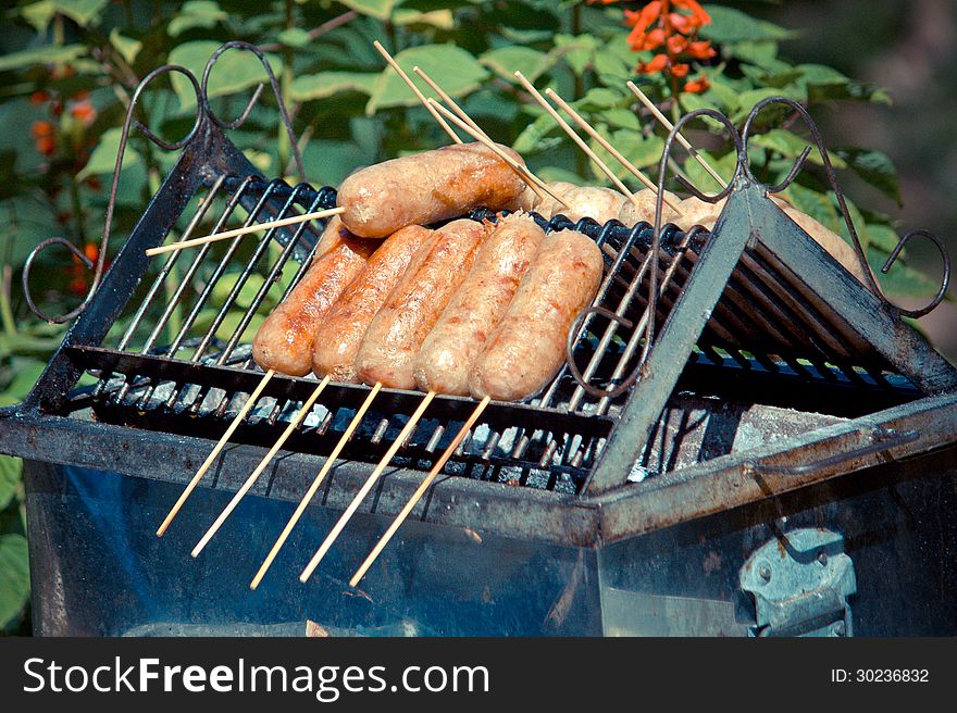 Sour thai pork sausage with stick. Sour thai pork sausage with stick