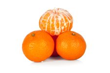 Fresh Mandarines And Peeled Mandarine On White Backgrou Stock Photography Fresh Mandarines And Peeled Mandarine On White Backgrou Stock Photography