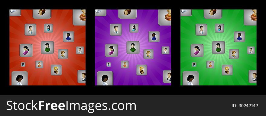 Backgrounds with cubes and user icons of men and women