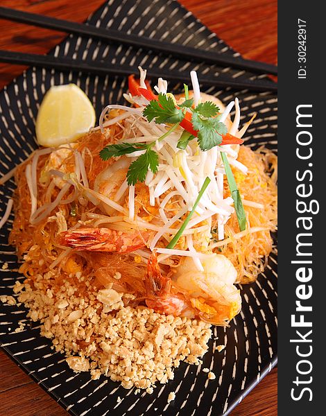 Thai popular menu. Pad Thai noodle with prawn. Thai popular menu. Pad Thai noodle with prawn